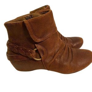 Baretraps Brown Leather Ankle Boots Braid Detail Side Zip Comfort Booties Sz 6.5